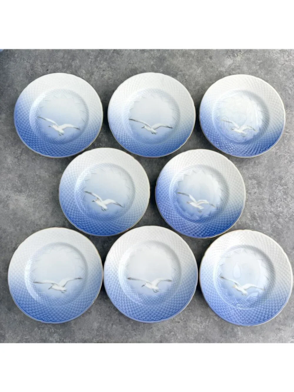Bing & Grondahl Seagull Bread Dessert Plates Blur Gold Trim 6” Denmark Set Of 8